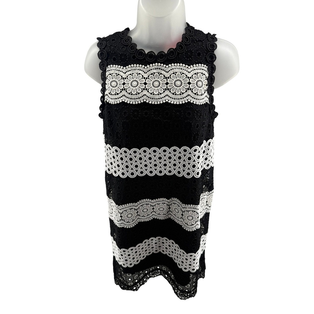 Kate Spade New York Black White Floral Lace Striped Shift Dress Size 0 NEW